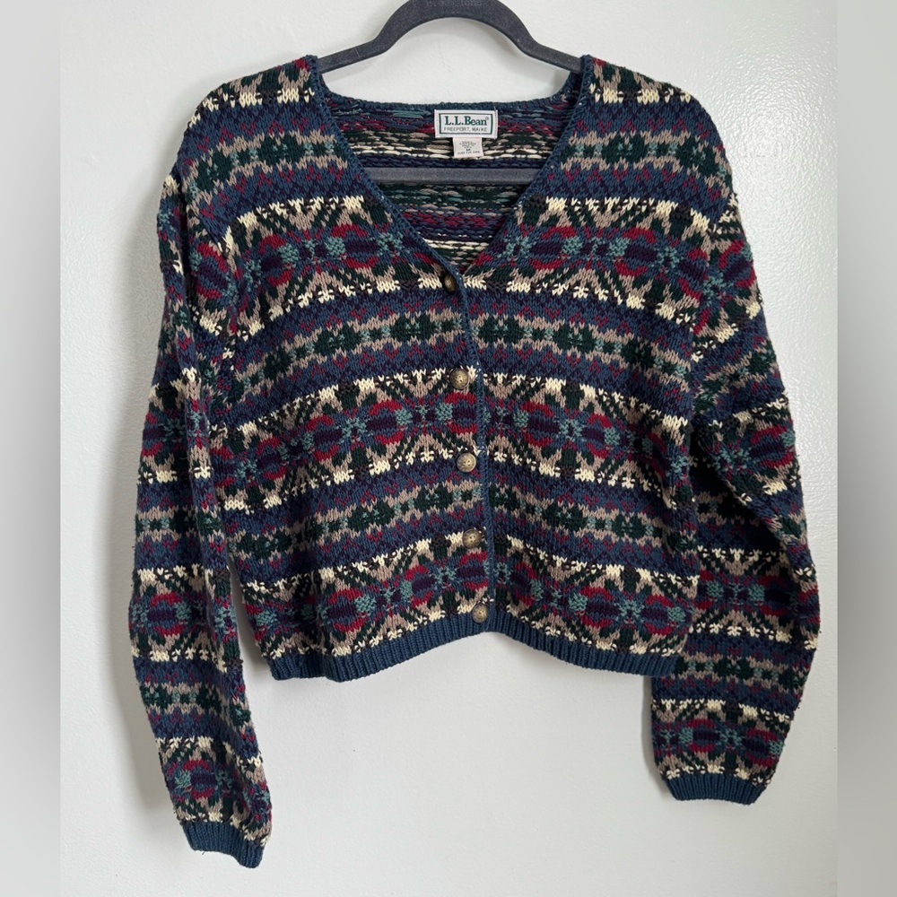 Vintage ll Bean Rare Grandpa Y2K 90s Button Up Cotton Sweater M